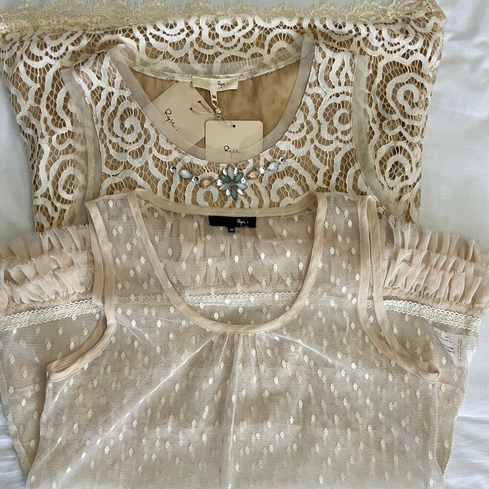 Rye Tanks Camisoles Women’s Sz M Tops Ivory Lace Coquette Feminine Sheer (1-NWT) - Picture 7 of 14
